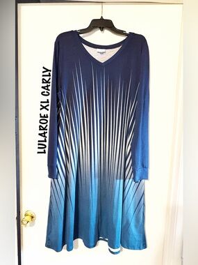 LuLaRoe Navy Ombre V-Neck Long Sleeve Carly Dress XL NWOT